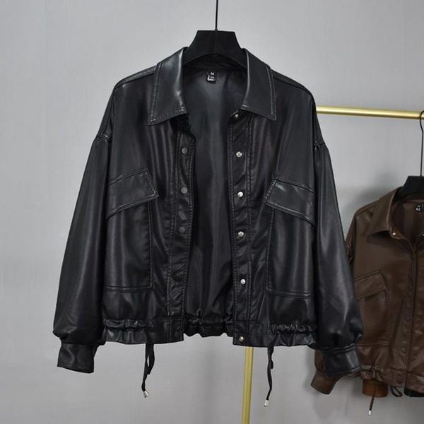 

women's leather & faux autumn coat jacket motorcycle 2021, Black