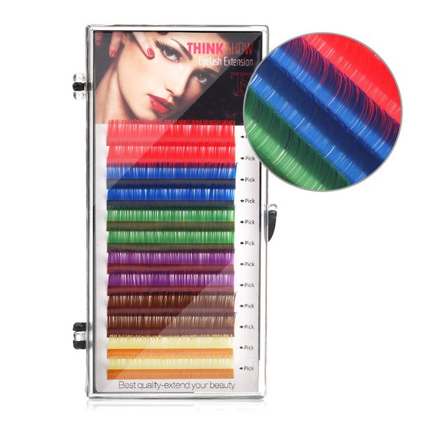 Regenbogenfarbene falsche Wimpernverlängerungen C/D Curl 10–15 mm Kunstfaser handgefertigte Wimpern 1 Tablett Einzelwimpern Make-up-Tool