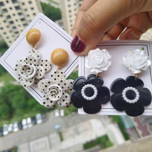 

for women rose flower acrylic boho whole dots jewelry korean temperament big fashion earrings, Silver