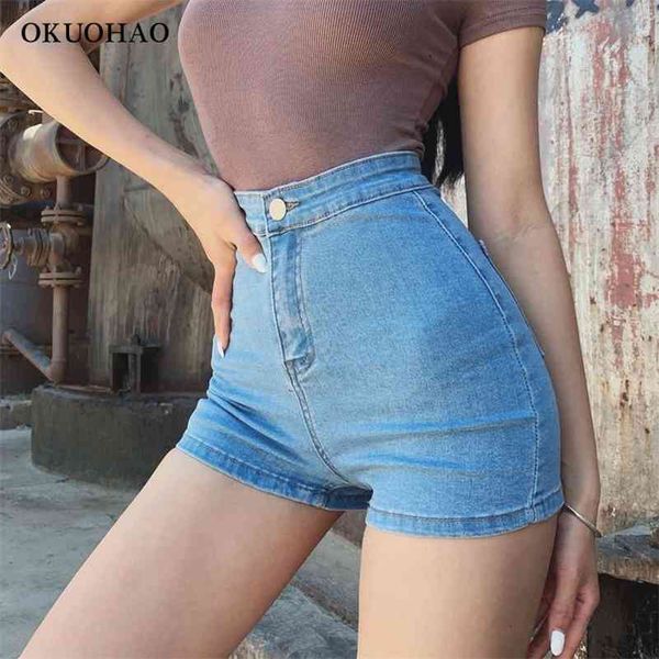 Grande tamanho sexy denim shorts menina cintura alta fina magro quadris estiramento perna comprimento apertado jeans mulheres 210715