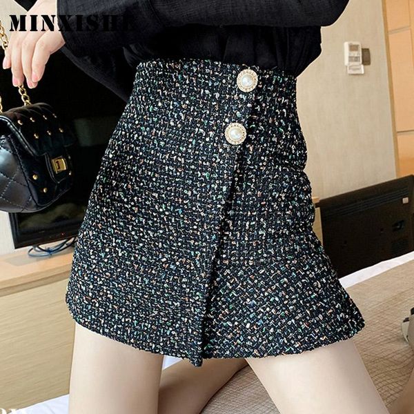 

skirts tweed wrap plus size micro mini skirt spring womens 2021 high waist woolen short faldas korean bodycon ladies, Black