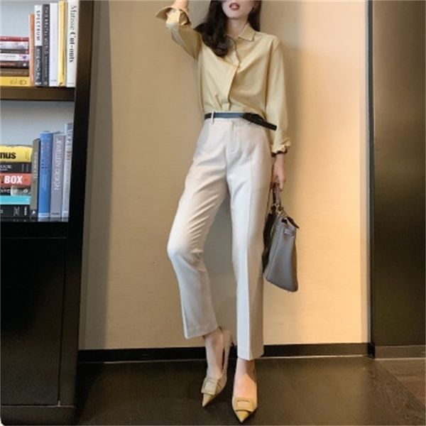 

capris pockets ankle length suit hare spring pants ladies'trousers straight waist high ladies, Black;white