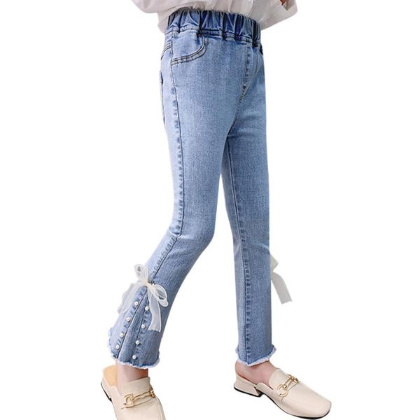 

jeans for girls big bow spring autumn kids casual style children's clothes 6 8 10 12 14, Blue