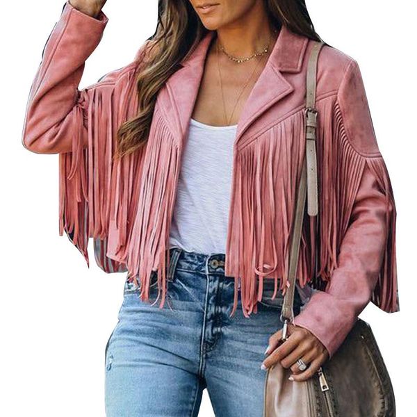 

women's jackets fashion women tassels jacket coat short casual long sleeve autumn outfits faux suede blazer cardigan overcoat, Black;brown