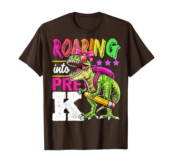 

roaring into pre-k dinosaur back to school shirt girls gift, White;black