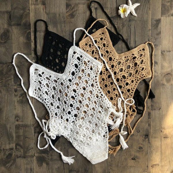 

one piece pure color monokinis women summer fishnet crochet see-through swimsuit bikinis push-up unpadded beach two-piece suits