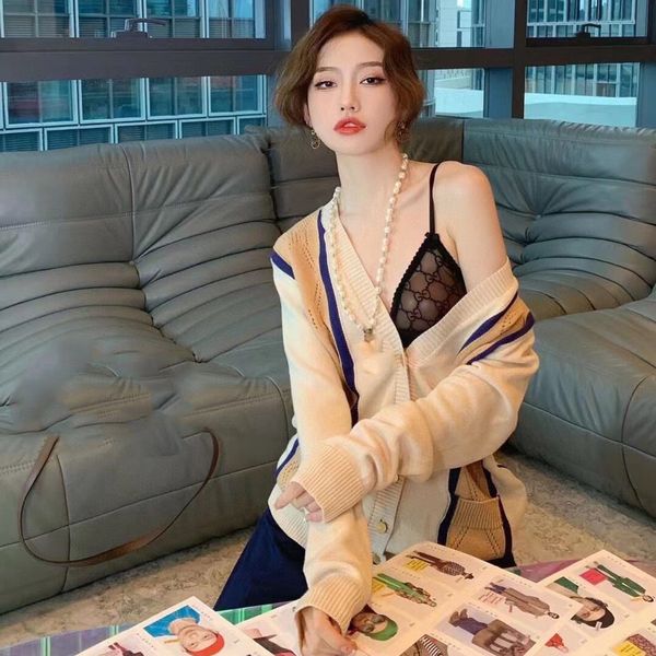 

ucci 2021 women's sweaters large size loose autumn and winter long sleeve luxury knitted coat, White;black