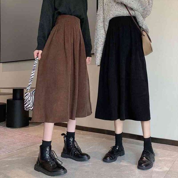 

lucyever womens corduroy midi skirts vintage brown black high waist a-line skirts female autumn winter fashion long skirt