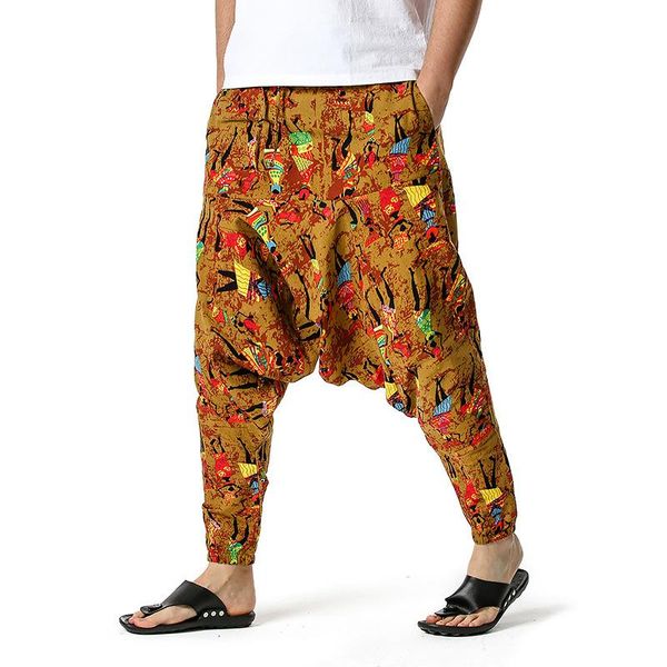 

ethnic clothing african pattern print men joggers sweatpant hipster baggy cotton linen harem pants streetwear trousers clothes 3xl, Red