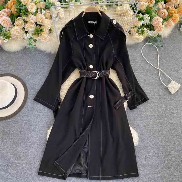 

women's dress autumn turn-down collar shirt single-breasted long sleeve midi office lady female bandage vestidos gk439 210507, Black;gray