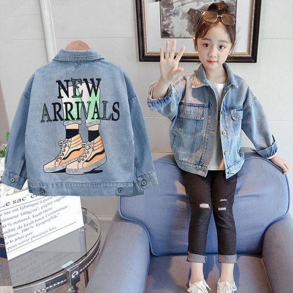 

spring autumn girls amp boys coat graffiti embroidered lapel denim jacket baby kids coats jeans clothing outwear 2 14 y, Blue;gray