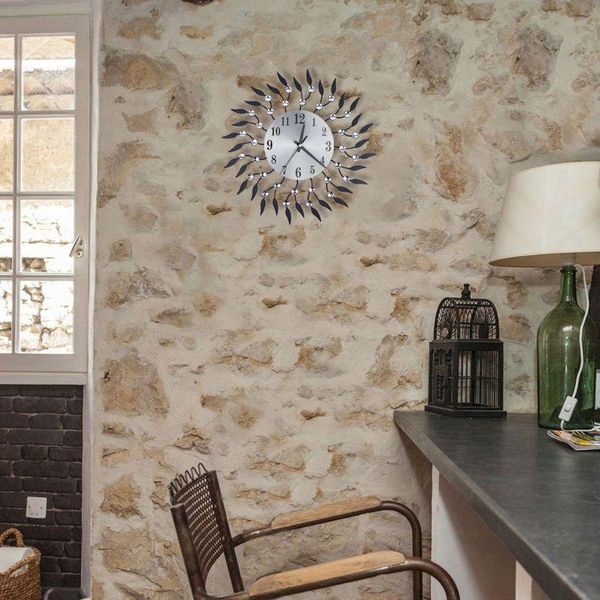 

wall clocks 15 inch 3d large clock shiny diamond rhinestone leaf modern silent living room home decoration