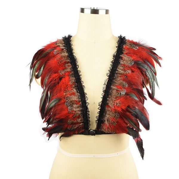 

red feather witch game clothing bra strap harness underwear o0300, Black;white