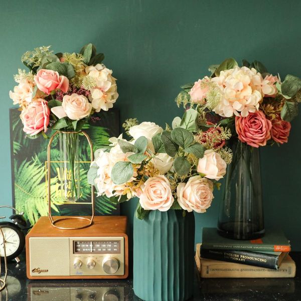 

artificial flower bouquet wedding centerpiece for tables fake silk hydrangea peony home party decoration decorative flowers & wreaths