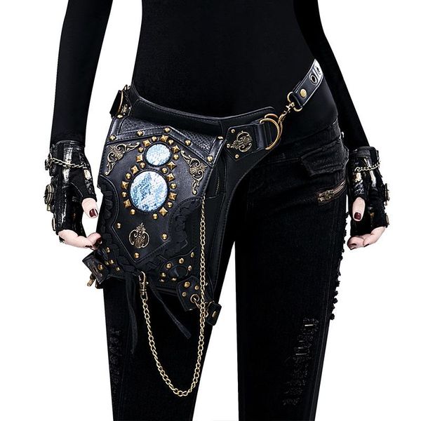 

waist bags yourseason steampunk chain rivet pack multifunctional pu leather female shoulder 2021 moto biker belt bag