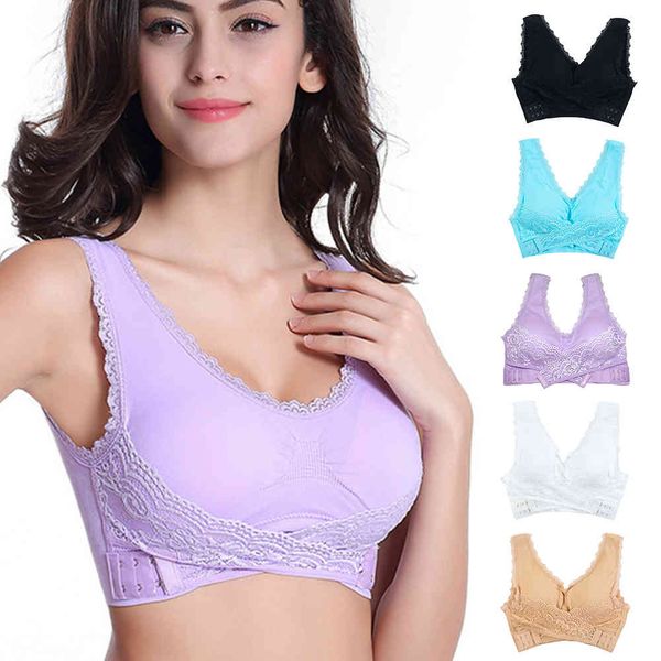 

women's sports bra ladies'plain color front cross without frame side lace full cup vest