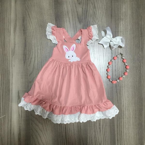 

arrivals easter baby girls spring summer children clothes coral cotton sleeveless dress bunny knee length match accessories, White