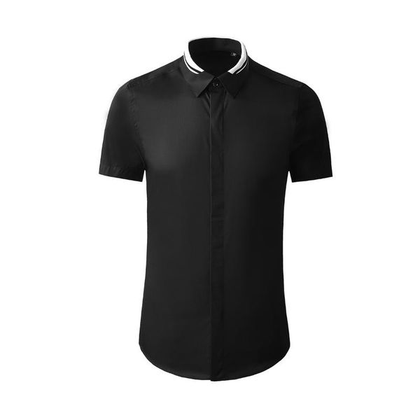 

men's casual shirts 100% cotton male luxury black and white rib short sleeve man fashion slim fit mens dress 3xl, White;black
