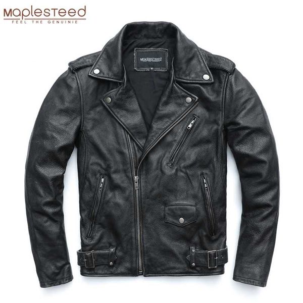 MAPLESTEED Giacca moto vintage lavato nero da uomo Giacche in vera pelle 100% cappotto di pelle bovina Giacca da motociclista M-5XL M456 211111