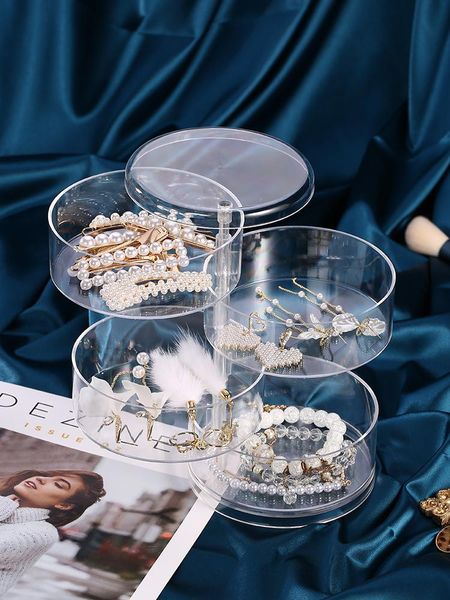 

transparent jewelry storage box design fashion 4-layer rotatable dust earring finishing deskmakeup organizer boxes & bins
