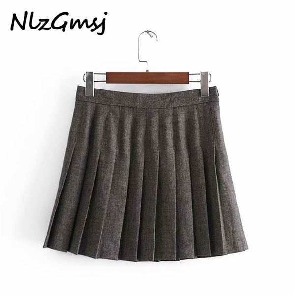 

skirt fashion high mini plaid woman vintage pleated with zipper 210628, Black
