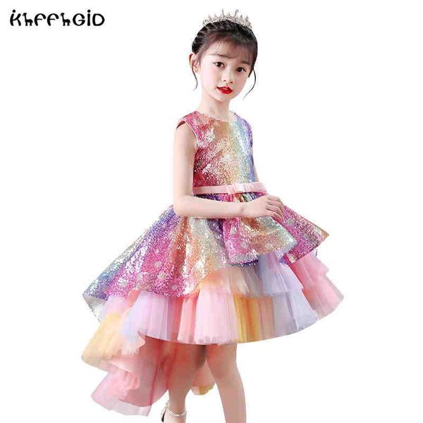 New3-12Yrs Princess Kids Dress for Girls Party Costume di Carnevale di Pasqua Bambini Wedding Abito a coda di rondine Ragazza Baby per elegante sirena Q0716