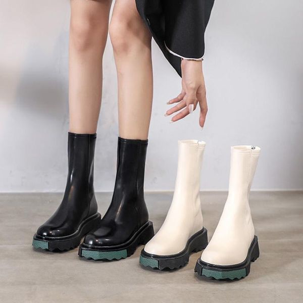

boots platform women autumn shoes zipper round toe female ankle thick heels non slip ladies fashion short booties, Black