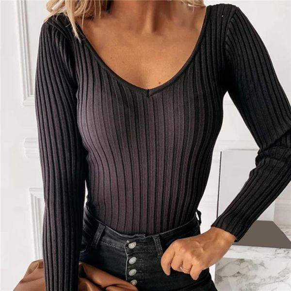 

women's t-shirt spring ladies t shirt v-neck long sleeve comfortable t-shirts solid color slim pullovers female casual top, White