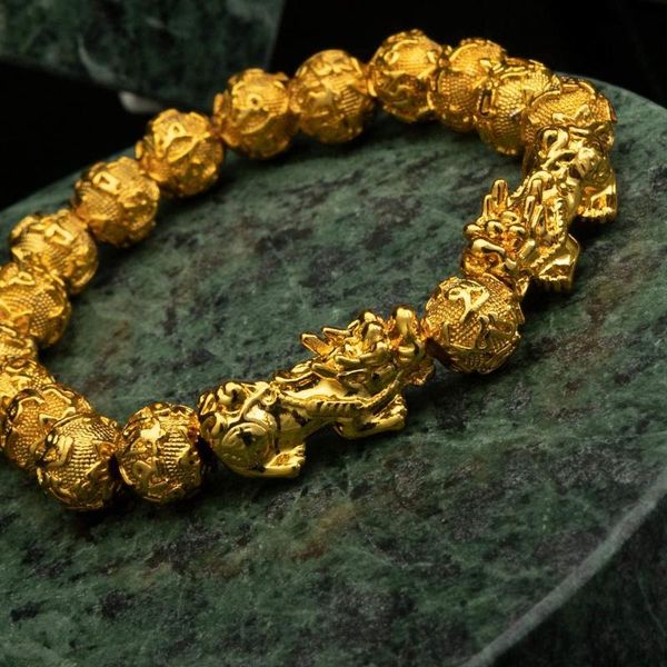 

charm bracelets fengshui pixiu bracelet 8mm natural bead single pi xiu / yao prosperity attract wealth health and good luck jewelry, Golden;silver