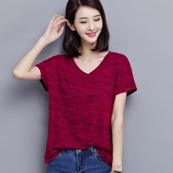 

women's t-shirt -4xl plus size women clothing korean harajuku bf style t shirt loose v-neck summer short-sleeved casual cotthon, White