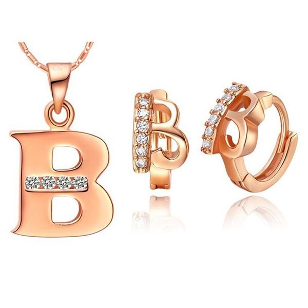 

earrings & necklace women party engagement jewelry sets rose gold white letter b cubic zirconia pendant t326, Silver
