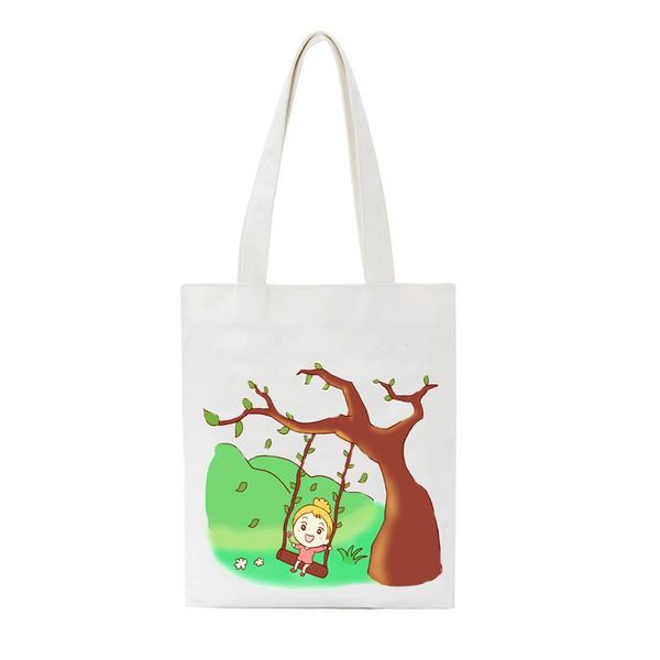 

shopping bags cartoon playing children print ladies handbag canvas travel tote bag women eco reusable shoulder bolsas de tela