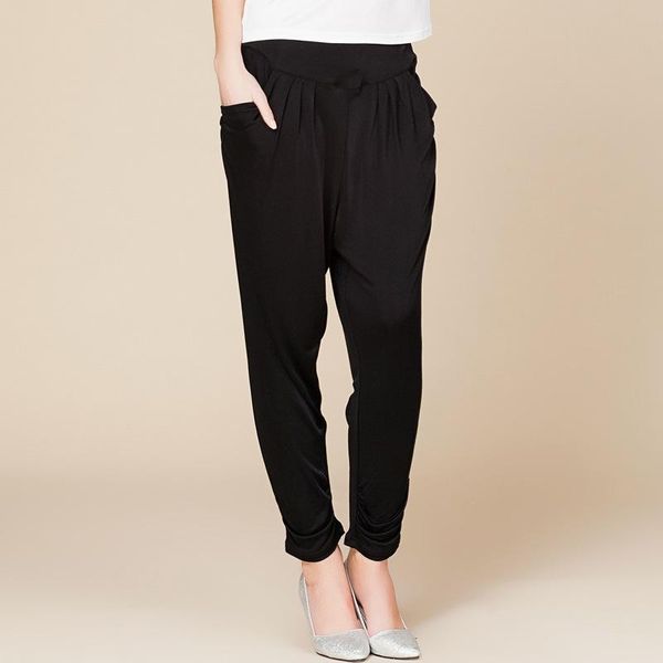 

women's pants & capris wholesale summer women 100% real silk harem mid waist loose casual slacks comfortable female plus 3302, Black;white