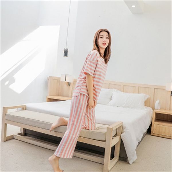 

women's sleepwear loose large size fat mm pajamas for women short sleeve modal cotton sleepwear pyjamas set fashion striped nightwear p, Black;red