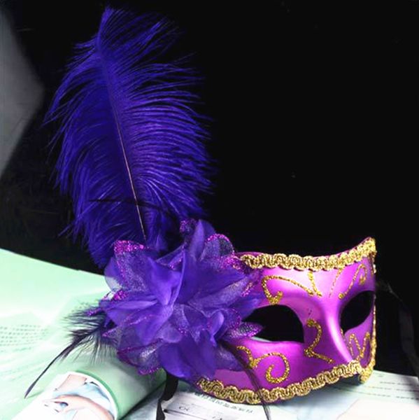 

party mask halloween dance venice flat painted ostrich hair and flower