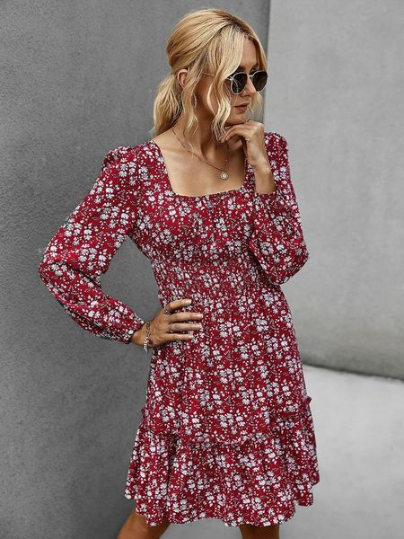 

casual dresses 2021 autumn women dress long sleeve print bohemian party mini elegant vestidos womens clothing y0750a, Black;gray