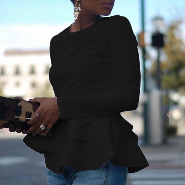 

casual autumn and winter solid color long sleeve ladies blouses office black red elegant shirts white ruffles women's &