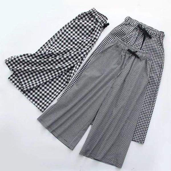 

women's pants & capris casual wide leg vintage department with college style plaid looseslim straight fashion all-match harajuku, Black;white