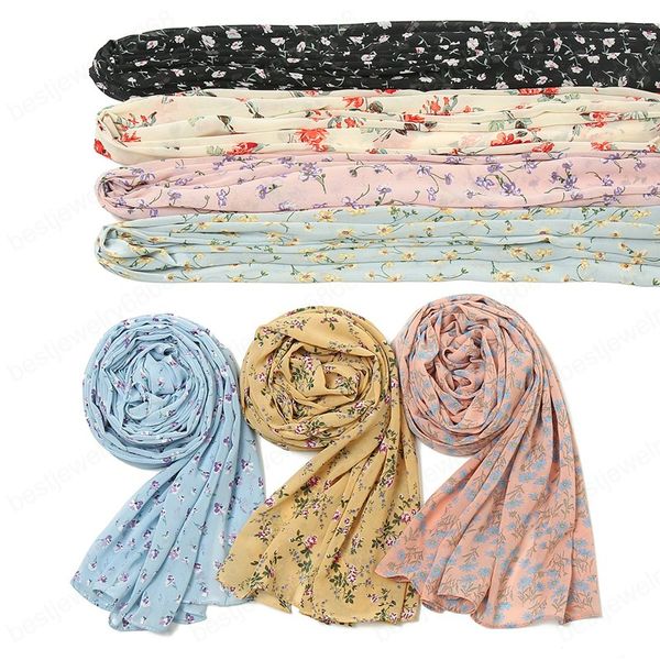 Moda primavera Bolla Chiffon Istante Hijab Donna Piccola Polka Floreale Scialle Wrap Cover-Up Beach Stole Musulmano Snood 180 * 70 cm