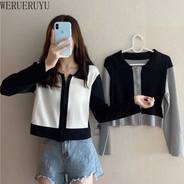 

werueruyu 2 colors korean style thin zipper slim knitted sweaters cardigan womens long sleeve womens hoodies 210608, White