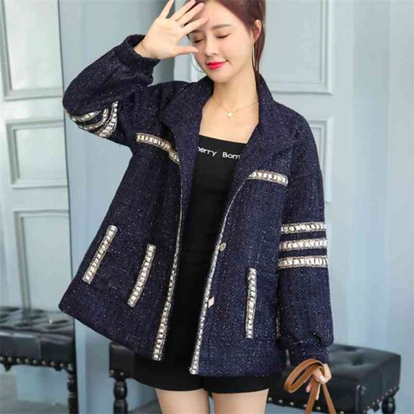 

woolen coat women outerwear autumn winter tweed jacket fashion korean style loose long sleeve all-match overcoat 210514, Black;brown