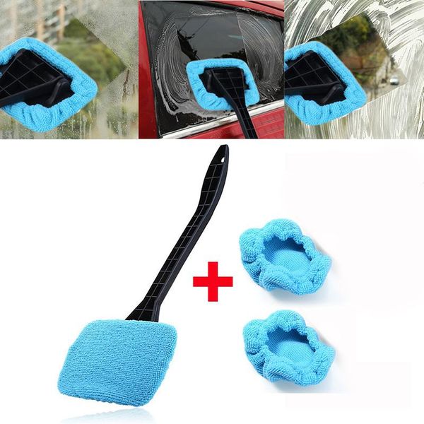 

car sponge window windshield wiper microfiber cloth auto cleaner long handle washable brush clean tool with extra 2pcs