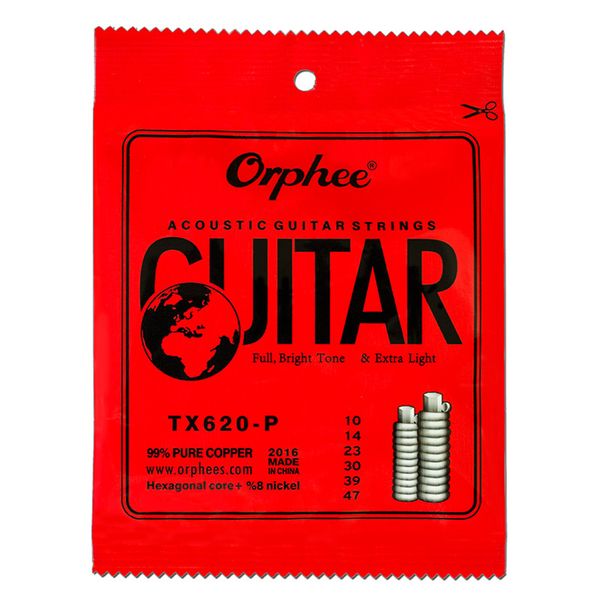 Orphee TX620-P 010 Corde per chitarra acustica Red Cooper Rivestimento antiruggine Nucleo esagonale Nichel Accessori extra leggeri