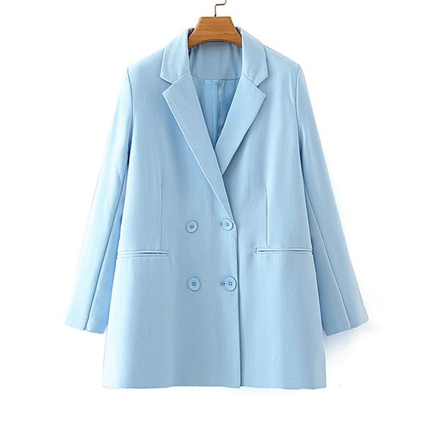 

blsqr sky blue blazer women autumn double breasted suit pocket design casual jackets ladies office lady 210430, White;black