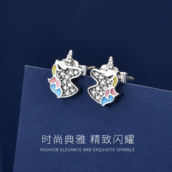 

simple cute unicorn earrings female net red sense temperament plated earrings