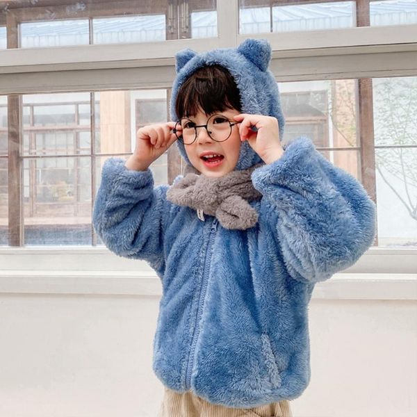 

jackets born infant baby boys girls hooded coat cartoon bear fleece jacket warm outwear zipper up children clothes kids, Blue;gray