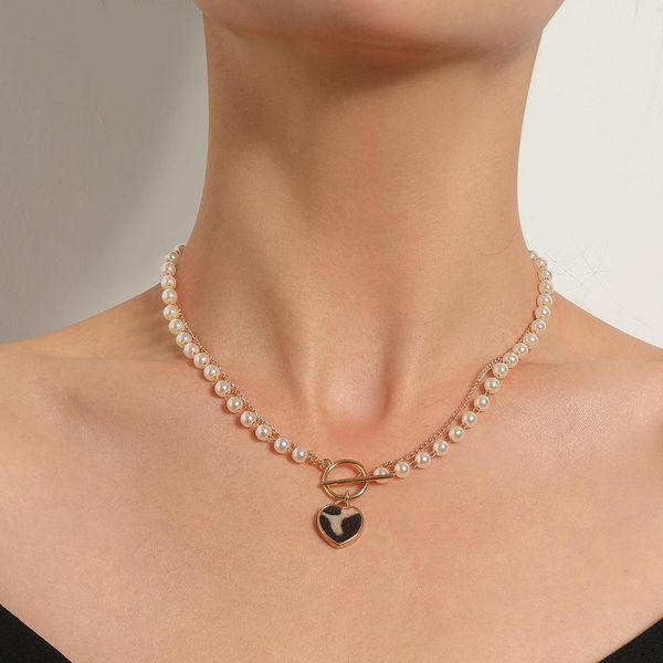 

pendant necklaces vintage punk pearl multilayer choker leopard heart chain gold silver color necklace for women party fashion jewelry gift