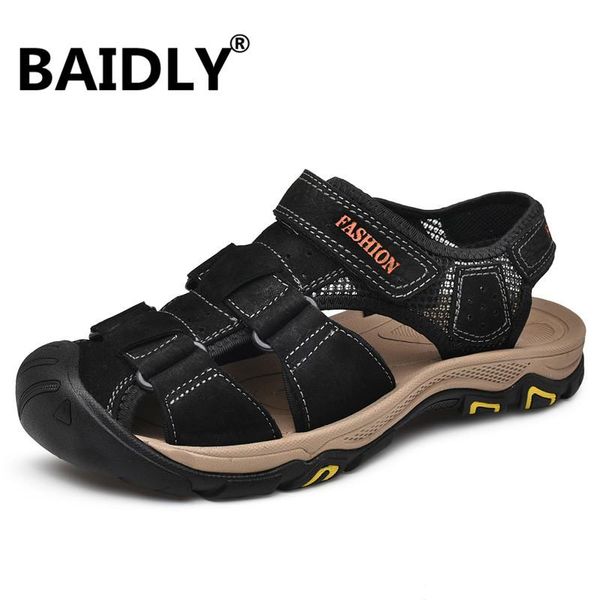 

comfortable handmade men sandals genuine leather soft summer men's shoes retro sewing casual beach, Black