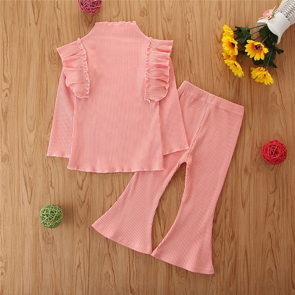 

2021 new good quality factory price fashion selling childrens half high collar solid color flared pants two-piece suit, White