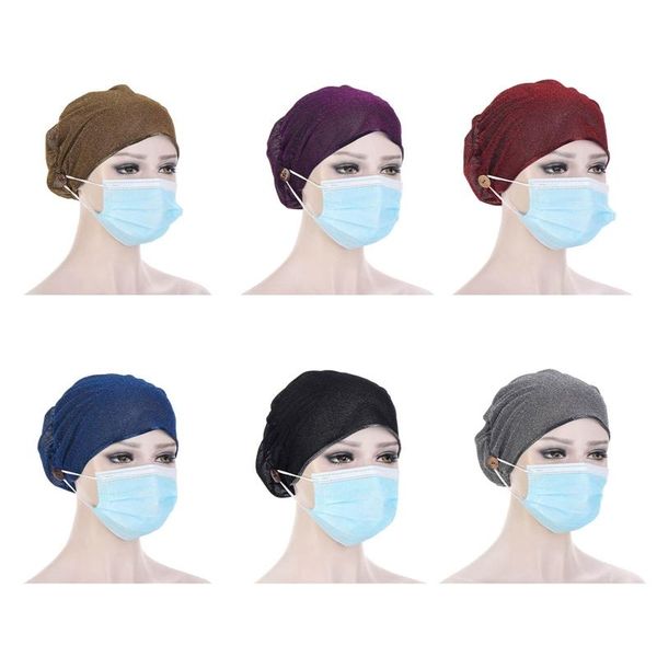 

beanies casual women turban head wrap hat with button headwear headscarf bonnet inner hijabs cap muslim chemo hats